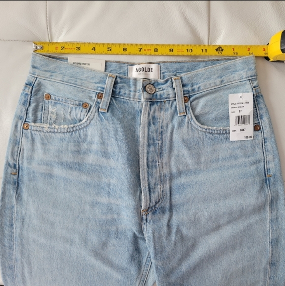 AGOLDE Riley Light Wash Distressed High Rise Straight Cropped Jeans - Picture 13 of 16